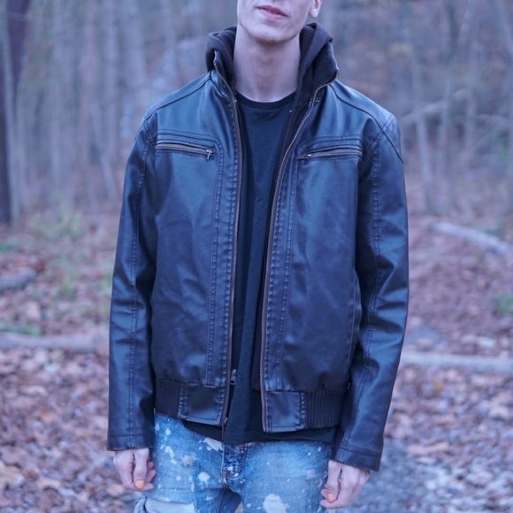 Guess Other - Guess Vintage Leather Jacket with Hoodie